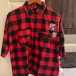 NWOT Short Sleeved Plaid Shirt With Patches